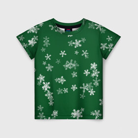 Детская футболка 3D с принтом Снежная феерия (зелёный) в Екатеринбурге, 100% гипоаллергенный полиэфир | прямой крой, круглый вырез горловины, длина до линии бедер, чуть спущенное плечо, ткань немного тянется | happy new year | блеск | ёлка | зима | конфетти | новый год | подарки | праздник | снег | снежинки