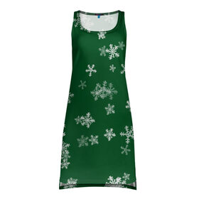Платье-майка 3D с принтом Снежная феерия (зелёный) в Екатеринбурге, 100% полиэстер | полуприлегающий силуэт, широкие бретели, круглый вырез горловины, удлиненный подол сзади. | happy new year | блеск | ёлка | зима | конфетти | новый год | подарки | праздник | снег | снежинки