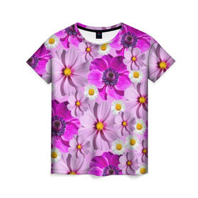 Женская футболка 3D с принтом Violet в Екатеринбурге, 100% полиэфир ( синтетическое хлопкоподобное полотно) | прямой крой, круглый вырез горловины, длина до линии бедер | лепестки | прикольные картинки | ромашки | цветочки | цветы