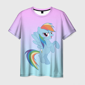 Мужская футболка 3D с принтом Rainbowdash в Екатеринбурге, 100% полиэфир | прямой крой, круглый вырез горловины, длина до линии бедер | Тематика изображения на принте: mlp | pony | rainbowdash | raindbow dash | пони