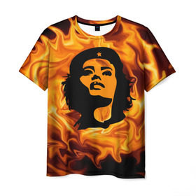 Мужская футболка 3D с принтом Revolutionary girl в Екатеринбурге, 100% полиэфир | прямой крой, круглый вырез горловины, длина до линии бедер | звезда | огонь | патриотизм | пламя | революционер | революция | россия | че гевара