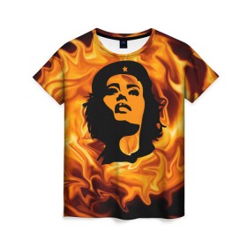 Женская футболка 3D с принтом Revolutionary girl в Екатеринбурге, 100% полиэфир ( синтетическое хлопкоподобное полотно) | прямой крой, круглый вырез горловины, длина до линии бедер | звезда | огонь | патриотизм | пламя | революционер | революция | россия | че гевара