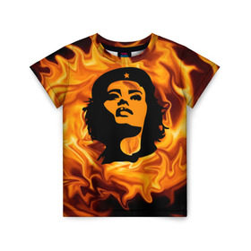 Детская футболка 3D с принтом Revolutionary girl в Екатеринбурге, 100% гипоаллергенный полиэфир | прямой крой, круглый вырез горловины, длина до линии бедер, чуть спущенное плечо, ткань немного тянется | звезда | огонь | патриотизм | пламя | революционер | революция | россия | че гевара