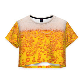 Женская футболка 3D укороченная с принтом Пивная тема в Екатеринбурге, 100% полиэстер | круглая горловина, длина футболки до линии талии, рукава с отворотами | Тематика изображения на принте: пена | прикол | пузырьки