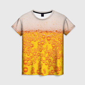 Женская футболка 3D с принтом Пивная тема в Екатеринбурге, 100% полиэфир ( синтетическое хлопкоподобное полотно) | прямой крой, круглый вырез горловины, длина до линии бедер | пена | прикол | пузырьки