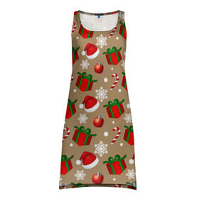 Платье-майка 3D с принтом Рождество в Екатеринбурге, 100% полиэстер | полуприлегающий силуэт, широкие бретели, круглый вырез горловины, удлиненный подол сзади. | дед мороз | леденец | новый год | рождество | снежинки