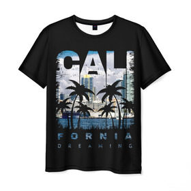 Мужская футболка 3D с принтом Калифорния в Екатеринбурге, 100% полиэфир | прямой крой, круглый вырез горловины, длина до линии бедер | america | beach | california state | los angeles | palm trees | sea | states | united | usa | америки | калифорния | лос анджелес | море | пальмы | пляж | соединенные | сша | штат | штаты