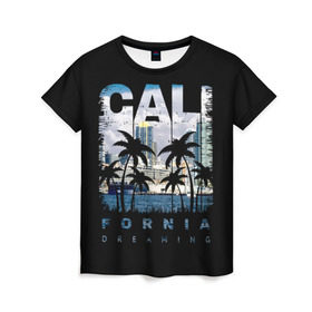 Женская футболка 3D с принтом Калифорния в Екатеринбурге, 100% полиэфир ( синтетическое хлопкоподобное полотно) | прямой крой, круглый вырез горловины, длина до линии бедер | america | beach | california state | los angeles | palm trees | sea | states | united | usa | америки | калифорния | лос анджелес | море | пальмы | пляж | соединенные | сша | штат | штаты