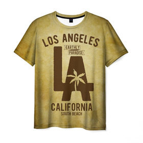 Мужская футболка 3D с принтом Лос-Анджелес в Екатеринбурге, 100% полиэфир | прямой крой, круглый вырез горловины, длина до линии бедер | america | beach | california state | los angeles | palm trees | sea | states | united | usa | америки | калифорния | лос анджелес | море | пальмы | пляж | соединенные | сша | штат | штаты