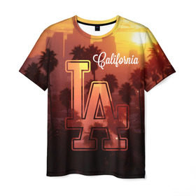Мужская футболка 3D с принтом Калифорния в Екатеринбурге, 100% полиэфир | прямой крой, круглый вырез горловины, длина до линии бедер | america | beach | california state | los angeles | palm trees | sea | states | united | usa | америки | калифорния | лос анджелес | море | пальмы | пляж | соединенные | сша | штат | штаты