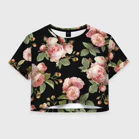 Женская футболка 3D укороченная с принтом Twenty One Pilots, розы как у Тайлера в Екатеринбурге, 100% полиэстер | круглая горловина, длина футболки до линии талии, рукава с отворотами | 21 пилотс | twentyonepilots | розы как у тайлера