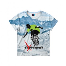 Детская футболка 3D с принтом Extreme в Екатеринбурге, 100% гипоаллергенный полиэфир | прямой крой, круглый вырез горловины, длина до линии бедер, чуть спущенное плечо, ткань немного тянется | Тематика изображения на принте: extreme | snowboard | сноуборд | экстрим