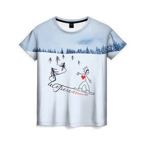 Женская футболка 3D с принтом Шерегеш в Екатеринбурге, 100% полиэфир ( синтетическое хлопкоподобное полотно) | прямой крой, круглый вырез горловины, длина до линии бедер | gesh | геш | лыжи | лыжник | сноуборд | шерегеш | шершавель