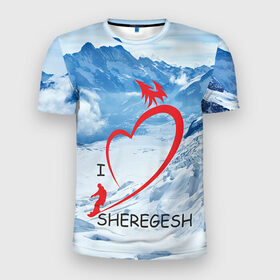 Мужская футболка 3D спортивная с принтом Love Sheregesh в Екатеринбурге, 100% полиэстер с улучшенными характеристиками | приталенный силуэт, круглая горловина, широкие плечи, сужается к линии бедра | Тематика изображения на принте: gesh | геш | лыжи | лыжник | сноуборд | шерегеш | шершавель