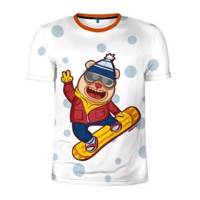 Мужская футболка 3D спортивная с принтом Мишка сноубордист в Екатеринбурге, 100% полиэстер с улучшенными характеристиками | приталенный силуэт, круглая горловина, широкие плечи, сужается к линии бедра | extreme | snowboard | медведь | мишка | сноуборд | экстрим