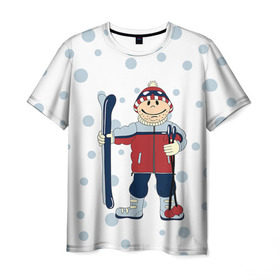 Мужская футболка 3D с принтом Лыжник в Екатеринбурге, 100% полиэфир | прямой крой, круглый вырез горловины, длина до линии бедер | 