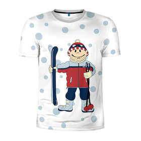 Мужская футболка 3D спортивная с принтом Лыжник в Екатеринбурге, 100% полиэстер с улучшенными характеристиками | приталенный силуэт, круглая горловина, широкие плечи, сужается к линии бедра | 