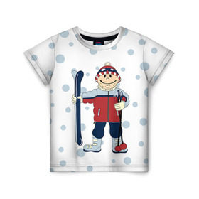 Детская футболка 3D с принтом Лыжник в Екатеринбурге, 100% гипоаллергенный полиэфир | прямой крой, круглый вырез горловины, длина до линии бедер, чуть спущенное плечо, ткань немного тянется | Тематика изображения на принте: 