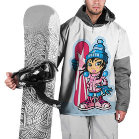 Накидка на куртку 3D с принтом Snowboard girl 3 в Екатеринбурге, 100% полиэстер |  | extreme | girl | snowboard | девушка | сноуборд | экстрим