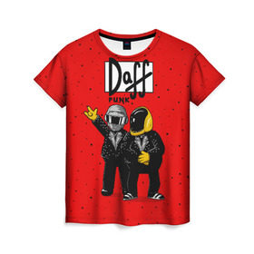Женская футболка 3D с принтом Daff Punk в Екатеринбурге, 100% полиэфир ( синтетическое хлопкоподобное полотно) | прямой крой, круглый вырез горловины, длина до линии бедер | donut | homer | music | simpson | барт | гомер | музыка | пончик | симпсон