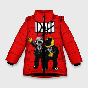 Зимняя куртка для девочек 3D с принтом Daff Punk в Екатеринбурге, ткань верха — 100% полиэстер; подклад — 100% полиэстер, утеплитель — 100% полиэстер. | длина ниже бедра, удлиненная спинка, воротник стойка и отстегивающийся капюшон. Есть боковые карманы с листочкой на кнопках, утяжки по низу изделия и внутренний карман на молнии. 

Предусмотрены светоотражающий принт на спинке, радужный светоотражающий элемент на пуллере молнии и на резинке для утяжки. | donut | homer | music | simpson | барт | гомер | музыка | пончик | симпсон
