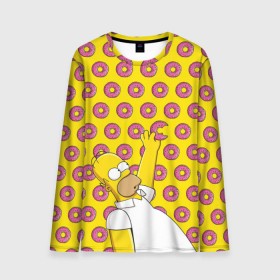 Мужской лонгслив 3D с принтом Пончики Гомера Симпсона в Екатеринбурге, 100% полиэстер | длинные рукава, круглый вырез горловины, полуприлегающий силуэт | donut | homer | simpson | гомер | еда | плюшка | пончик | симпсон