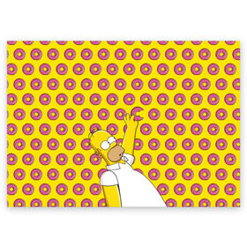 Поздравительная открытка с принтом Пончики Гомера Симпсона в Екатеринбурге, 100% бумага | плотность бумаги 280 г/м2, матовая, на обратной стороне линовка и место для марки
 | Тематика изображения на принте: donut | homer | simpson | гомер | еда | плюшка | пончик | симпсон