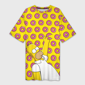 Платье-футболка 3D с принтом Пончики Гомера Симпсона в Екатеринбурге,  |  | donut | homer | simpson | гомер | еда | плюшка | пончик | симпсон