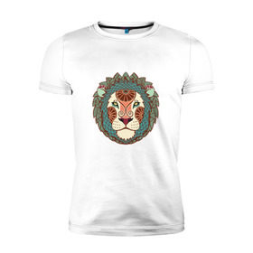 Мужская футболка премиум с принтом лев в Екатеринбурге, 92% хлопок, 8% лайкра | приталенный силуэт, круглый вырез ворота, длина до линии бедра, короткий рукав | знаки зодиака