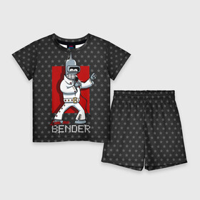 Детский костюм с шортами 3D с принтом Bender Presley в Екатеринбурге,  |  | bender | elvis presley | fry | futurama | hermes | rock n roll | zoidberg | бендер | гермес | зойдберг | робот | рок н ролл | туранга | фрай | футурама | элвис пресли