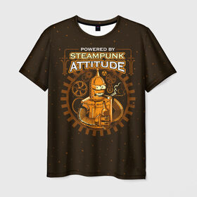 Мужская футболка 3D с принтом Steampunk Attitude в Екатеринбурге, 100% полиэфир | прямой крой, круглый вырез горловины, длина до линии бедер | bender | fry | futurama | hermes | robot | zoidberg | бендер | гермес | зойдберг | робот | туранга | фрай | футурама