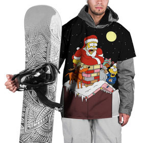 Накидка на куртку 3D с принтом Симпсон - Санта Клаус в Екатеринбурге, 100% полиэстер |  | bart | christmas | happy new year | homer simpson | the simpsons | барт | гомер | дед мороз | луна | новый год | олень | подарки | санта | снег | собака | сосульки