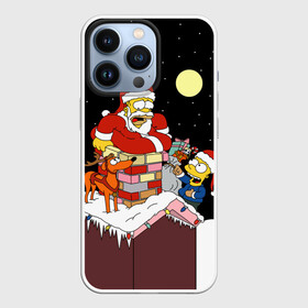 Чехол для iPhone 13 Pro с принтом Симпсон   Санта Клаус в Екатеринбурге,  |  | Тематика изображения на принте: bart | christmas | happy new year | homer simpson | the simpsons | барт | гомер | дед мороз | луна | новый год | олень | подарки | санта | снег | собака | сосульки