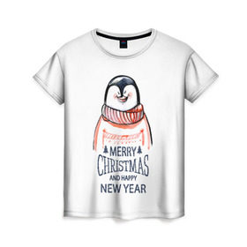 Женская футболка 3D с принтом Happy New Year в Екатеринбурге, 100% полиэфир ( синтетическое хлопкоподобное полотно) | прямой крой, круглый вырез горловины, длина до линии бедер | 2017 | happy new year | holiday | marry christmas | winter | зима | новый год | пингвин | рождество