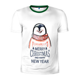 Мужская футболка 3D спортивная с принтом Happy New Year в Екатеринбурге, 100% полиэстер с улучшенными характеристиками | приталенный силуэт, круглая горловина, широкие плечи, сужается к линии бедра | 2017 | happy new year | holiday | marry christmas | winter | зима | новый год | пингвин | рождество