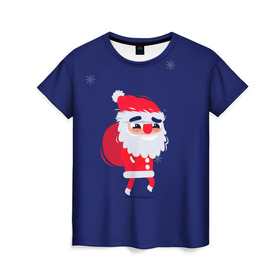 Женская футболка 3D с принтом Санта в Екатеринбурге, 100% полиэфир ( синтетическое хлопкоподобное полотно) | прямой крой, круглый вырез горловины, длина до линии бедер | christmas | new year | winter | дед мороз | зима | новый год | рождество