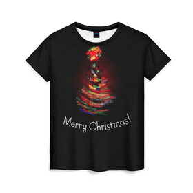 Женская футболка 3D с принтом Елочка в Екатеринбурге, 100% полиэфир ( синтетическое хлопкоподобное полотно) | прямой крой, круглый вырез горловины, длина до линии бедер | christmas | new year | winter | дед мороз | зима | новый год | рождество
