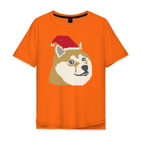 Мужская футболка хлопок Oversize с принтом Doge новогодний в Екатеринбурге, 100% хлопок | свободный крой, круглый ворот, “спинка” длиннее передней части | Тематика изображения на принте: doge | doge новогодний | интернет приколы | новый год | подарок на новый год