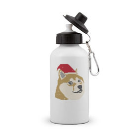 Бутылка спортивная с принтом Doge новогодний в Екатеринбурге, металл | емкость — 500 мл, в комплекте две пластиковые крышки и карабин для крепления | doge | doge новогодний | интернет приколы | новый год | подарок на новый год
