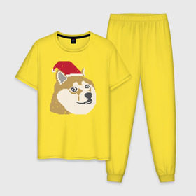 Мужская пижама хлопок с принтом Doge новогодний в Екатеринбурге, 100% хлопок | брюки и футболка прямого кроя, без карманов, на брюках мягкая резинка на поясе и по низу штанин
 | Тематика изображения на принте: doge | doge новогодний | интернет приколы | новый год | подарок на новый год