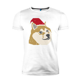 Мужская футболка премиум с принтом Doge новогодний в Екатеринбурге, 92% хлопок, 8% лайкра | приталенный силуэт, круглый вырез ворота, длина до линии бедра, короткий рукав | doge | doge новогодний | интернет приколы | новый год | подарок на новый год