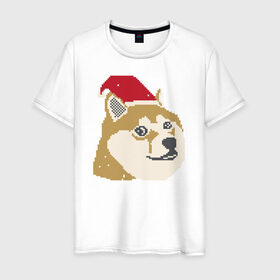 Мужская футболка хлопок с принтом Doge новогодний в Екатеринбурге, 100% хлопок | прямой крой, круглый вырез горловины, длина до линии бедер, слегка спущенное плечо. | Тематика изображения на принте: doge | doge новогодний | интернет приколы | новый год | подарок на новый год