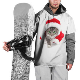 Накидка на куртку 3D с принтом Новогодняя Киса в Екатеринбурге, 100% полиэстер |  | Тематика изображения на принте: cat | christmas | new year | winter | дед мороз | зима | кисы | кошки | новый год | рождество