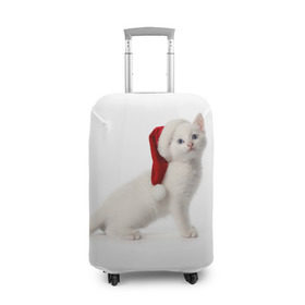Чехол для чемодана 3D с принтом Киса в Шапочке в Екатеринбурге, 86% полиэфир, 14% спандекс | двустороннее нанесение принта, прорези для ручек и колес | cat | christmas | new year | winter | дед мороз | зима | кисы | кошки | новый год | рождество