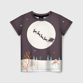 Детская футболка 3D с принтом Олени Санты в Екатеринбурге, 100% гипоаллергенный полиэфир | прямой крой, круглый вырез горловины, длина до линии бедер, чуть спущенное плечо, ткань немного тянется | christmas | new year | winter | дед мороз | зима | новый год | рождество