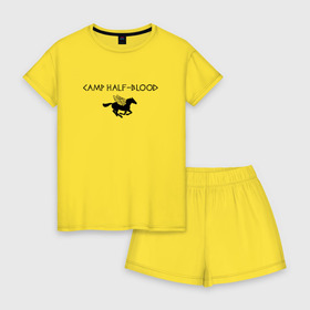 Женская пижама с шортиками хлопок с принтом Camp Half-Blood в Екатеринбурге, 100% хлопок | футболка прямого кроя, шорты свободные с широкой мягкой резинкой | Тематика изображения на принте: halfblood | percy jackson | перси джексон