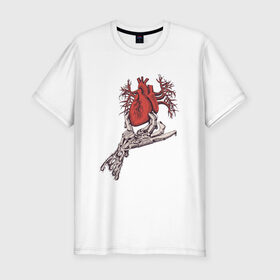 Мужская футболка премиум с принтом Рука и сердце в Екатеринбурге, 92% хлопок, 8% лайкра | приталенный силуэт, круглый вырез ворота, длина до линии бедра, короткий рукав | био | механика | рука | сердце | тату