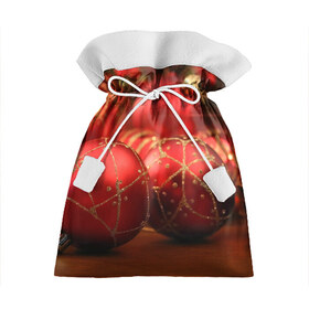 Подарочный 3D мешок с принтом Красные украшения в Екатеринбурге, 100% полиэстер | Размер: 29*39 см | елка | игрушки | красный | новый год | праздник | украшения