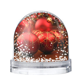 Водяной шар с принтом Красные украшения в Екатеринбурге, Пластик | Изображение внутри шара печатается на глянцевой фотобумаге с двух сторон | елка | игрушки | красный | новый год | праздник | украшения