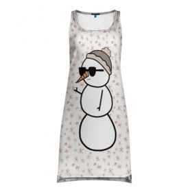 Платье-майка 3D с принтом Крутой снеговик 2 в Екатеринбурге, 100% полиэстер | полуприлегающий силуэт, широкие бретели, круглый вырез горловины, удлиненный подол сзади. | зима | новогодний | очки | паттерн | рождество | снежинки